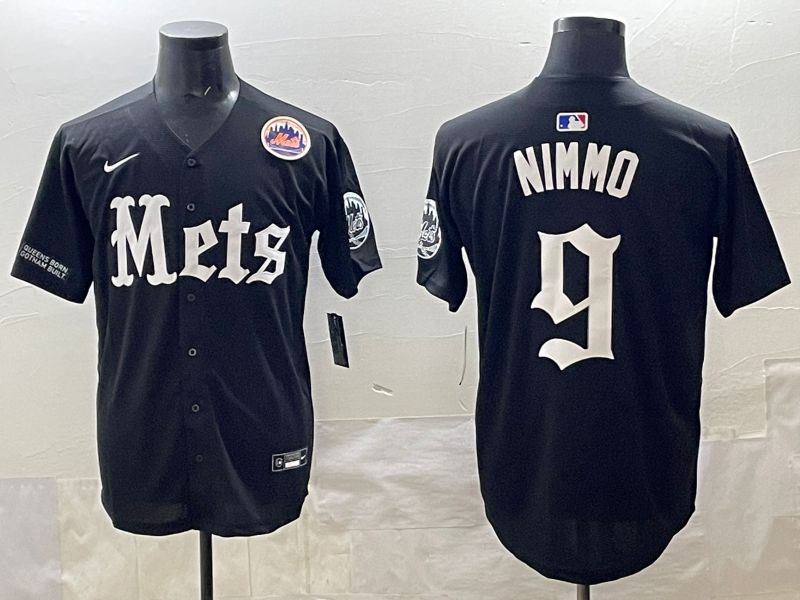 Men 2025 New York Mets #9 Nimmo Black Five generations Joint Name Nike MLB Jersey style 3->new york mets->MLB Jersey